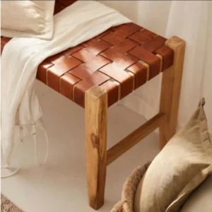 Banqueta madera y cuero