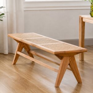 Banca de madera y ratan banca de madera banca de ratán banca de madera y ratán banca artesanal banca madera lenga banca de comedor banca de madera Chile